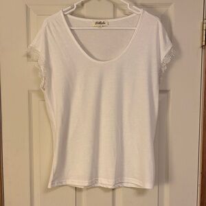 St. John's Bay White Lace Trim Short Sleeve Top